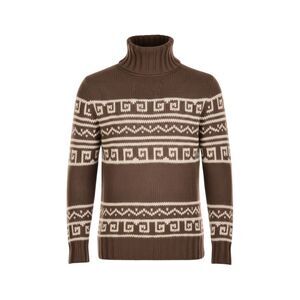 Manrico Cashmere Tribal Pattered Turtleneck Thick Knit Sweater